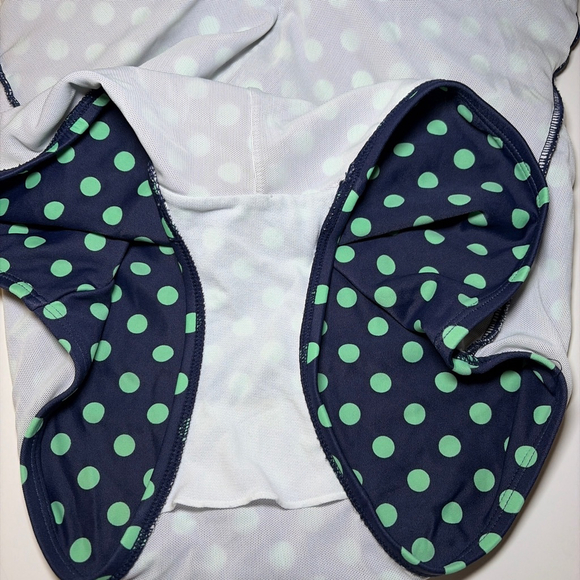 Boden Swimsuit One Piece Navy Teal Polka Dot Lined Size US 8 - Picture 6 of 7